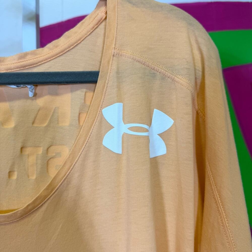Under Armour, Orange Asymmetrical Long Sleeve T-Shirt. Size 2XL. Excellent cond! - Picture 2 of 5